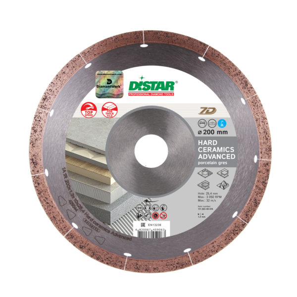 Круг алмазный отрезной по керамограниту Distar 1A1R 180×1,4×8,5×25,4 Hard ceramics Advanced