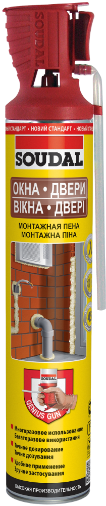 Ручная монтажная пена  SOUDAL GENIUS, 750 мл