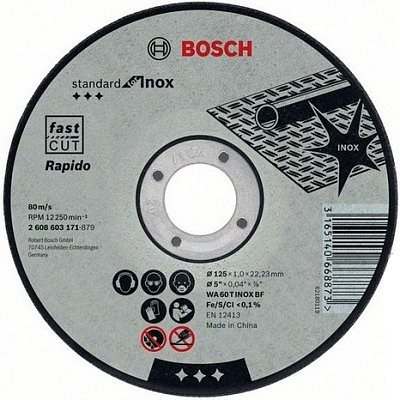 Отрезной круг Bosch Standard по нержавейке 115х1.6мм SfI, прямой, 2608603170